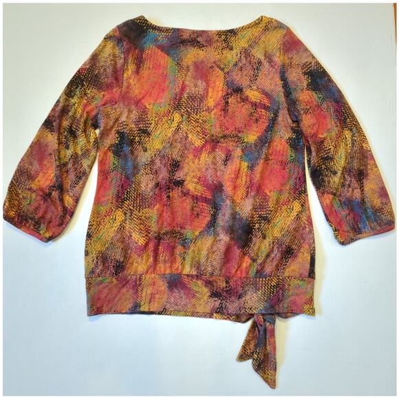 Coldwater Creek 3/4 Sleeve Shirt Rust Brown Black Tie at Waist women's size M - Picture 7 of 7